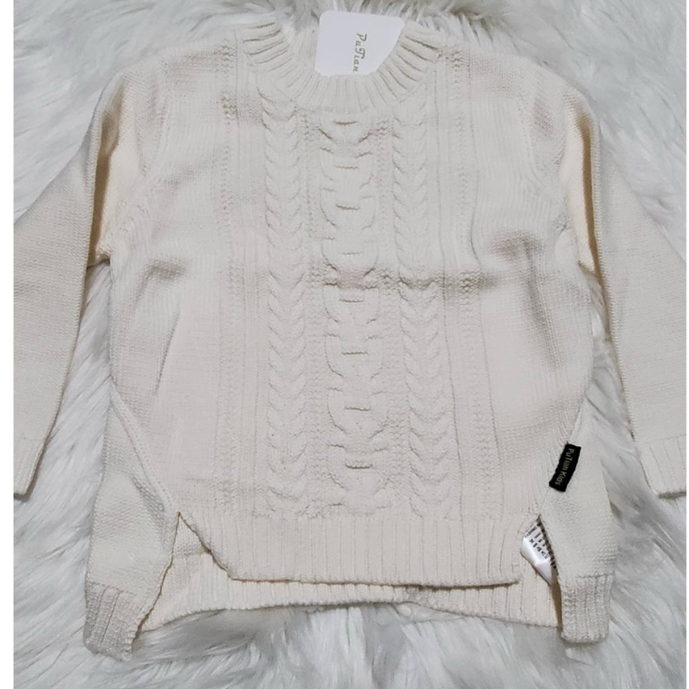 GIRLS SWEATER DUO BUNDLE - pink and cream knitted sweater - Size 4-5 XS